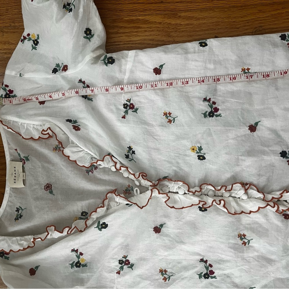 Sézane White Floral Ruffled Button-Front Top - Picture 5 of 5